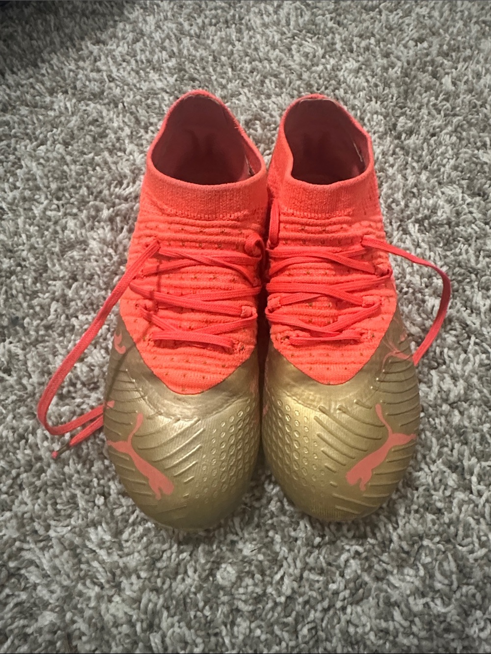 Puma Kids Gold & Coral Knit Soccer Cleats